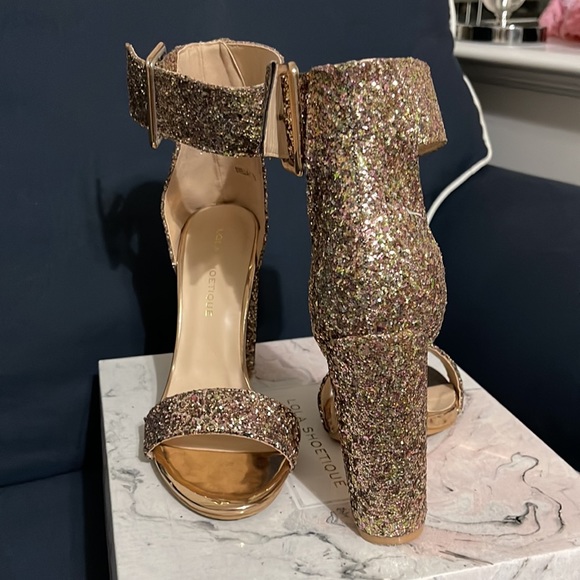 Lola Shoetique Shoes Rose Gold Glitter Sandal Pump Poshmark
